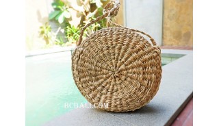 Straw Bags Circle Long Handle Natural Handmade